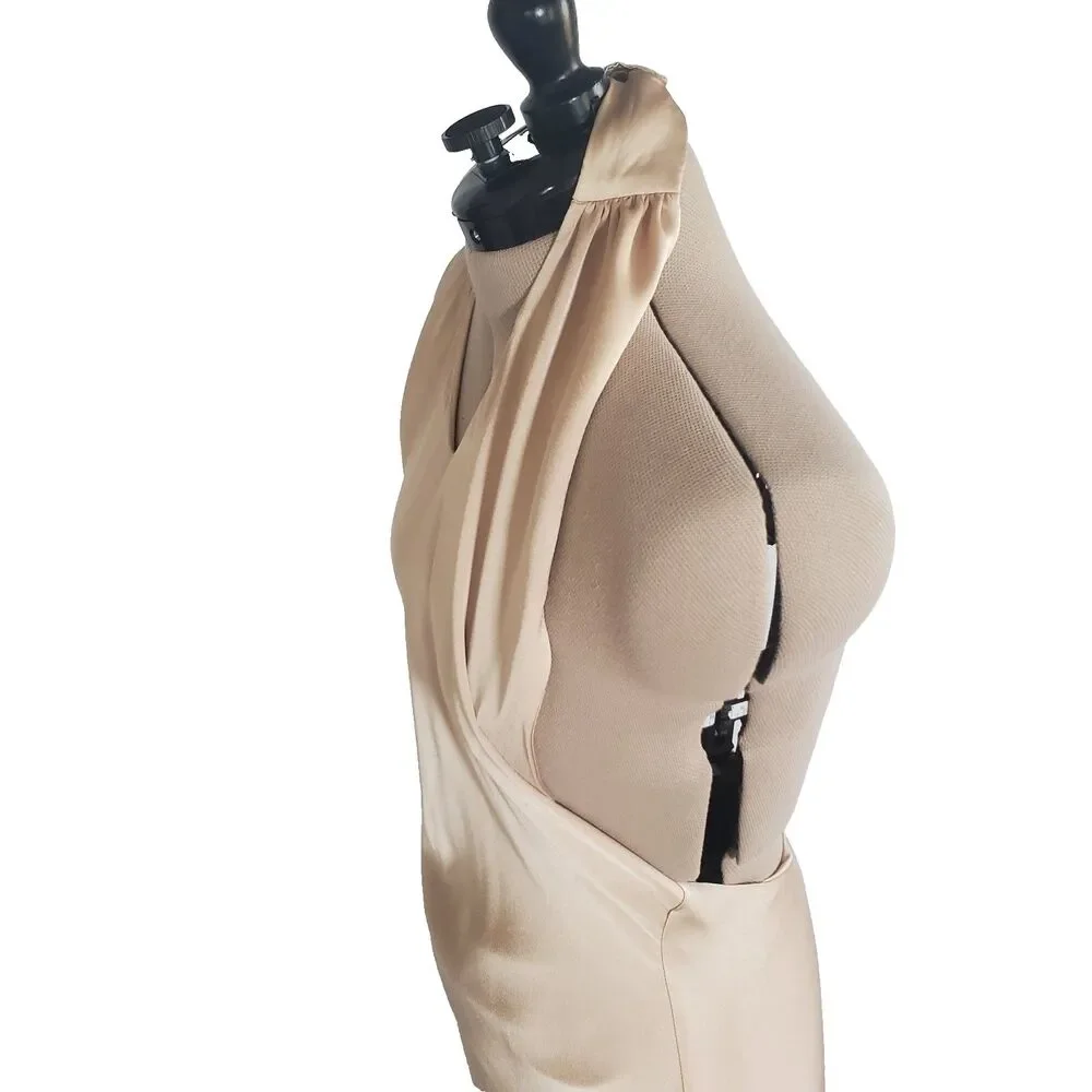 Show Me Your Mumu Women’s Maxi Dress Medium Champagne Luxe Satin Halter Backless - Picture 4 of 11